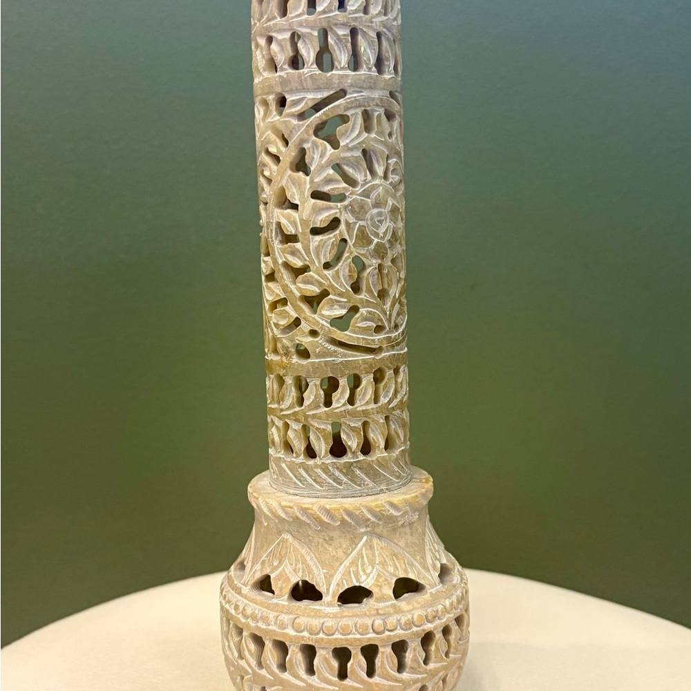 hand-carved soapstone incense holder, also known as an "agarbatti stand”
